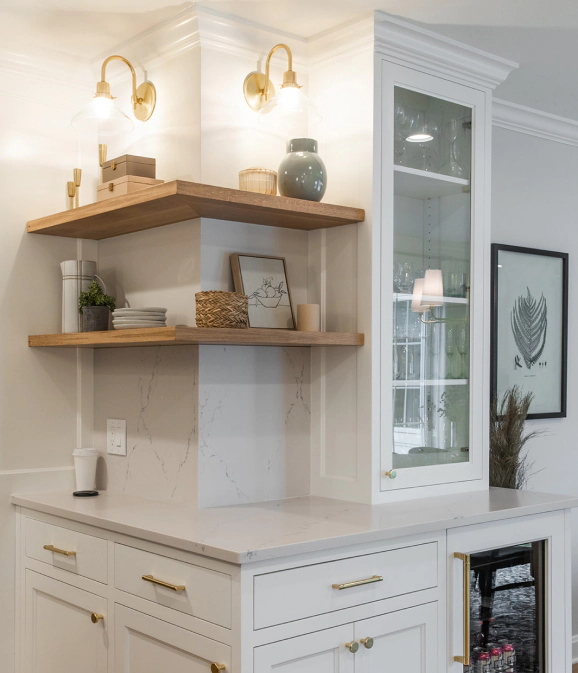 custom cabinets and shelves with bright lights